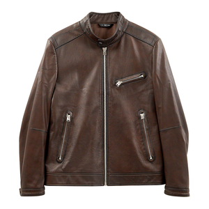 Chaqueta de cuero de vaca auténtica para hombre, abrigo informal simple en marrón para primavera Otoño, chaqueta de cuero de alta calidad - Product Image 6