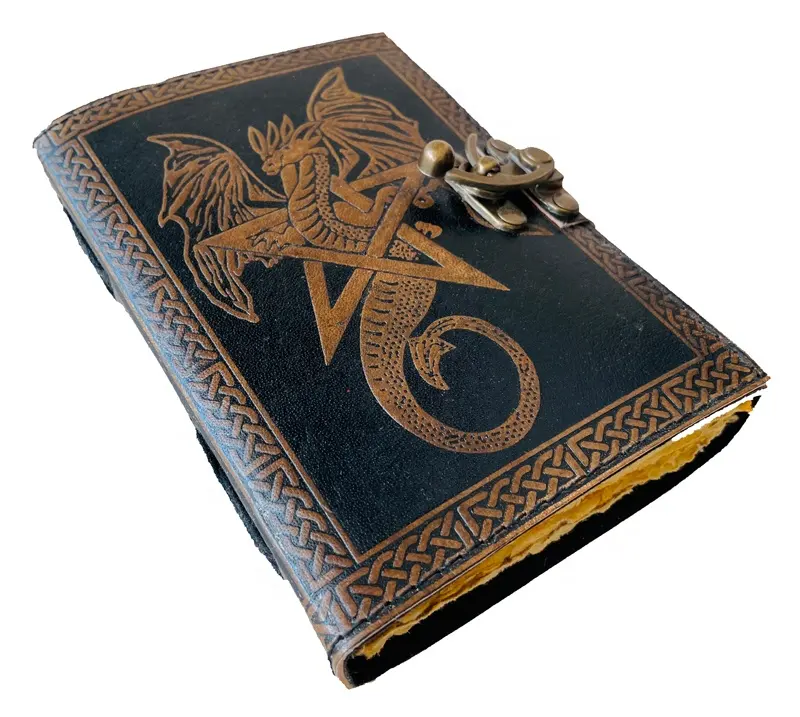 Hardcover handmade paper journal Cover Star Pentagram note book sketch book Diary With Dragon embossed vintage leather cover
