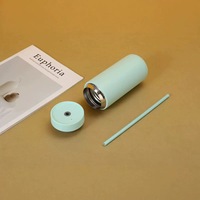 Gobelet isotherme fin mat couleur macaron avec paille, bouteille d'eau en acier inoxydable de 16 oz, logo personnalisé, vente en gros