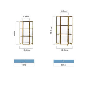 Handicrafts Brass and Glass Display Jewelry Box <b>Hexagon</b> Shape Tabletop Display Rack Jewelry Storage Cabinet - Product Image 6
