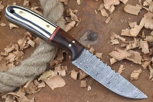 มีดดาบดามัสกัสทำด้วยมือใบมีดแบบกำหนดขนาดได้เองปลอกหนังสำหรับล่าสัตว์กลางแจ้งเขาไม้/มีด SK39กระดูกกระเป๋า - Product Image 3