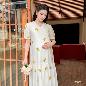 ชุดเดรสผ้าคอตตอนปักลาย V1295สำหรับหญิงตั้งครรภ์ผ้าซับเหงื่อระบายอากาศได้ดี - Product Image 2