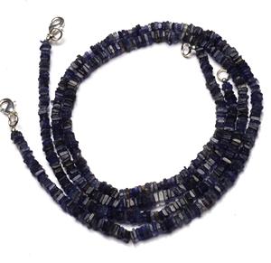 สร้อยคอหินไอโอไลต์สีน้ำเงินธรรมชาติ ขนาด 4 มม. ทรงสี่เหลี่ยมแบบเฮชิ ความยาว 17 นิ้ว แบบเต็มเส้น ผิวเรียบ ผลิตโดย Coszcalt Exports รหัสสินค้า DFRT8562522FG - Product Image 2