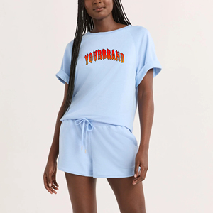 Ensemble t-shirt et short surdimensionnés 100% coton pour femme 2 pièces sur mesure DTF imprimé logo lourd 300GSM ensemble de jogging pour femme - Product Image 1