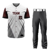 Ensemble uniforme de baseball pour hommes, 240 grammes, 100% polyester, maille, col en V, manches courtes, jersey entièrement boutonné et pantalon