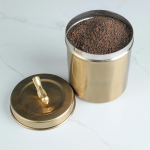 Brushed Gold Metal Storage Jar with Decorative Bird Lid Modern Luxe Home & Kitchen Container At Best Price - Product Image 2