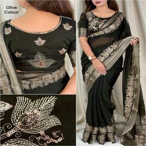 Sari de Diseño VASTRA COTTAGE Fandy Silk con Bordado Doble de Zari, Borde Tejido, Borla Decorativa y Blusa a Juego - Product Image 3