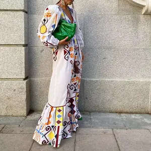 Vestido largo de manga larga para mujer, bohemio, Chic, bordado - Product Image 3