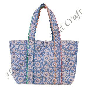 Bolsos Tote con Estampado Ric Rac Hecho a Mano, Bolsos de Algodón con Estampado Ric Rac Hecho a Mano en India - Product Image 2
