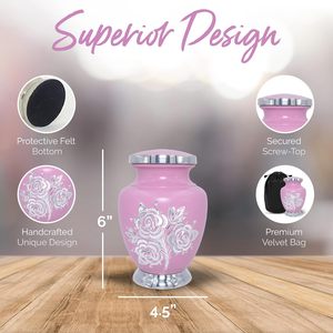 Urne moyenne rose pour cendres humaines-Taille moyenne-Hauteur 6 "; Largeur 4.5"; Capacité 70 pouces cubes-Fabriqué à la main et gravé - Product Image 3