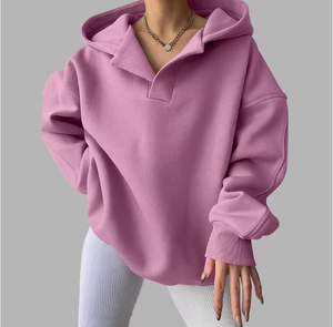 Sweats à capuche en molleton surdimensionné pour femmes Sweats à manches longues avec logo avant Vêtements d'automne et d'hiver avec poche - Product Image 4