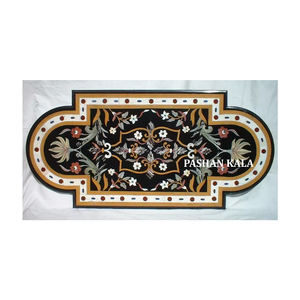 Noir brillant Pietra Dura naturel incrusté beau Design dessus de Table en marbre pour Villa et décoration de la maison dessus de Table à manger - Product Image 1