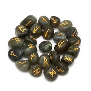 Mới Nhất 2023 Labradorite 25 Pcs Pha Lê Người Cao Tuổi Futhark Rune Bộ Reiki Chữa Bệnh Chakra Cân Bằng Khắc Handmade Đá Quý Alfazal AG