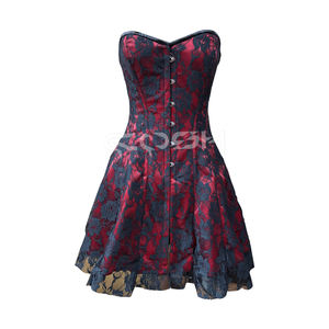 Vestido Corsé Vintage Rojo Satinado con Superposición de Encaje Negro, Vestido de Fiesta Gótico con Corte en A - Product Image 1