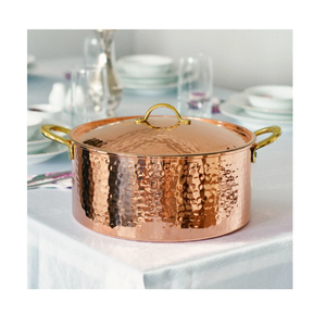 Olla para servir comida martillada de cobre con asa, olla de cocina de forma redonda hecha a mano para uso en vajilla de Hotel en casa - Product Image 5