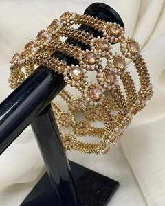 กำไลข้อมือสแตนเลสเปิดใช้งานได้สำหรับผู้หญิงหรูหราได้รับแรงบันดาลใจจากปากีสถานอินเดียเครื่องประดับแฟชั่นกำไลข้อมือหินเพทายสำหรับงานแต่งงาน - Product Image 6