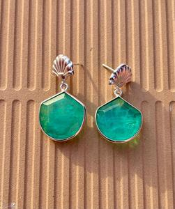 Pendiente de Esmeralda colombiana hecho a mano de plata de ley 925, hermoso pendiente de mujer, pendiente de Esmeralda - Product Image 2