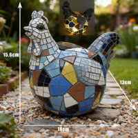 Lampe solaire en polyrésine tendance, modèle sur pied, motif coq avec mosaïque, multicolore, à LED chaud, pour éclairage et décoration de jardin