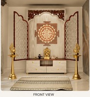 Mandir domestique contemporain en bois de teck avec portes coulissantes, style temple hindou traditionnel, sculpté de luxe, amovible, rangement professionnel, durable
