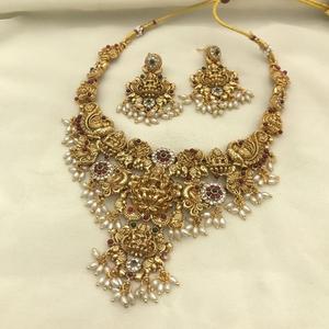 Antique <b>Gold</b>-Plated Brass <b>Jewelry</b> <b>Set</b> with Pearl Crop Women Girls Party Wedding Engagement Featuring Pearl Moissanite - Product Image 1