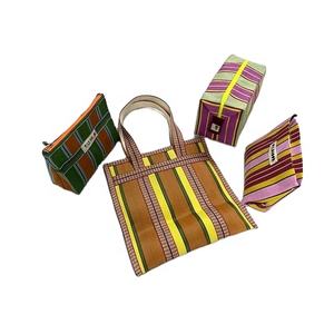 Tela de nailon tejida a rayas para compras, bolsas de mano y bolsa de pie con correas de algodón, monofilamento ecológico y reciclada - Product Image 6