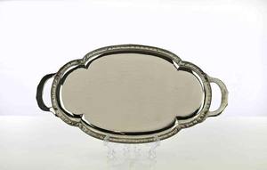 Plateau de service ovale en acier inoxydable avec poignées, design moderne et luxueux, facile à nettoyer, vaisselle pour hôtel, restaurant et bureau - Product Image 3