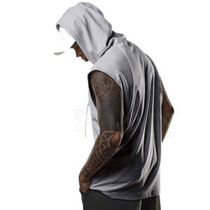Débardeur à capuche décontracté pour hommes personnalisé 100% coton respirant séchage rapide Gym Fitness Pullover Sweatshirt - Product Image 4