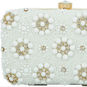 Elegant Crystal Flower <b>Pearl</b> <b>Clutch</b> <b>Bag</b> Handmade Bridal Evening Purse Beaded Design Trendy OEM ODM Wholesale Wedding Rectangle - Product Image 1