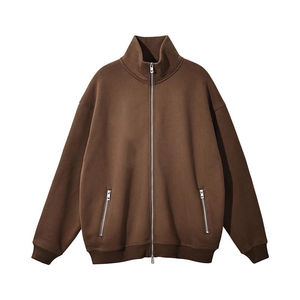 Wholesale Collar Polar Fleece Drop Shoulder Heavy Cotton <b>Zip</b> <b>up</b> Hoodies Men <b>Grey</b> Full Double Layer <b>Zip</b> <b>up</b> <b>Hoodie</b> for men's - Product Image 3