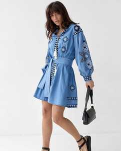 ชุดเดรสปักลายยูเครนงานแฮนด์เมดกางเกงยีนส์สีฟ้าเสื้อผ้าพื้นเมืองพื้นเมืองพื้นเมือง - Product Image 5