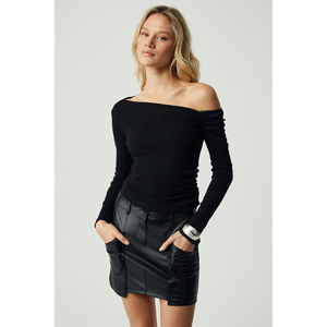 GRIMELANGE SISSI Kadin Organic Cotton Asymmetric Neck Lycra Stretch Fabric Blouse - Product Image 1