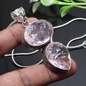 PINK KUNZITE <b>Statement</b> <b>Necklace</b> in 925 Silver 22g - Product Image 1