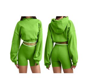 Conjunto de Sudadera con Capucha y Pantalones Cortos para Mujer de Primera Calidad, Servicio OEM, Diseño ODM, Logotipo Impreso en el Conjunto, Conjunto de Sudadera con Capucha Moderno, Último Diseño 2025 - Product Image 1
