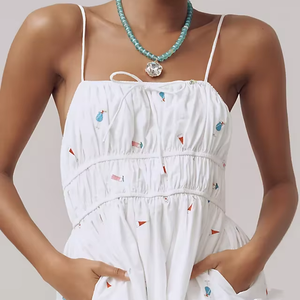 Robe longue 100% coton pour femme de créateur été Boho imprimé de broderie florale décontracté été manches longues naturel tissé lavable - Product Image 1