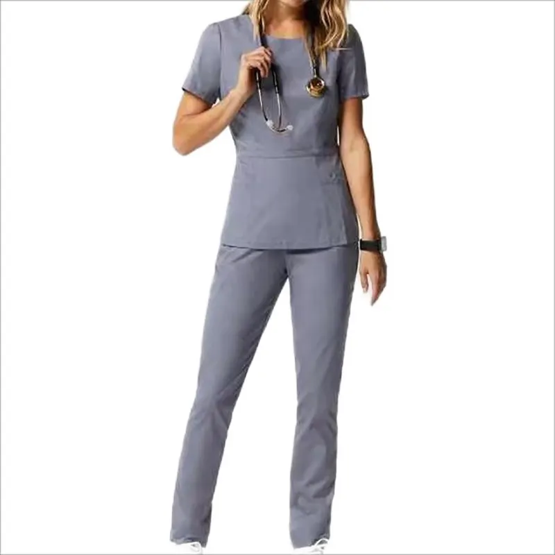 Profesyonel OEM özel hemşirelik üniforma setleri tıbbi fırça üniforma setleri rahat 4-Pocket Top hastane üniformaları