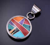 Tom Francisco Pendentif en argent sterling 925 Argent & Turquoise Multistone Navajo Incrustation Pendentif rond plaqué avec breloque Moissanite - Product Image 4