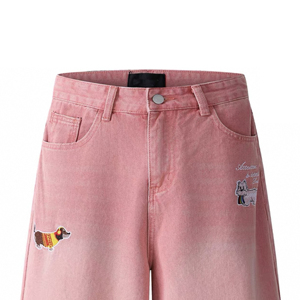 กางเกงขาสั้นผ้าเดนิมวินเทจของผู้ชายเอวหลวมพิมพ์ลายสีถักสไตล์ฮิปฮอปฤดูร้อน - Product Image 4