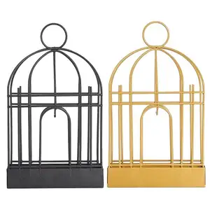 Favorit pelanggan kandang burung logam dan Set umpan dari 2 warna emas & hitam dalam ruangan dekoratif sangkar burung gantung menawarkan grosir