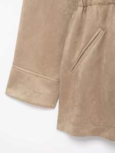 Abrigo de Mujer, Estilo Nuevo de Invierno 2025, Moderno, Sencillo, Holgado, Cuello Alto, Cintura Ajustada, Gamuza, Largo Medio, Abrigo de Primavera/Otoño - Product Image 5