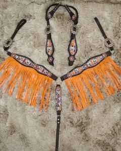Conjunto de arreos ecuestres occidentales de cuero genuino, de alta tendencia, con cierre de hebilla, ajuste regular, personalizable, con incrustaciones de Halloween, cabezada y pechopetral - Product Image 6