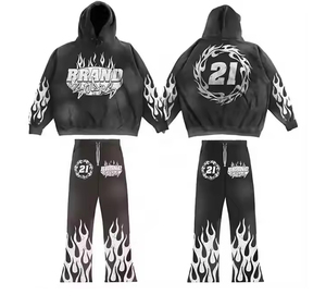 ชุดวอร์มผ้าฟลีซแบบสวมหัวสำหรับผู้ชายชุดวอร์มทรงแบ็กเกอร์กางเกงวอร์มทรงหลวมแบบเรียงซ้อนกันออกแบบได้ตามต้องการ - Product Image 4