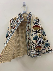 Indian Style Handmade Coat Floral <b>Velvet</b> Embroidered <b>Jacket</b> Mock Collar <b>Velvet</b> Tailored <b>Jacket</b> For <b>Womens</b> - Product Image 3