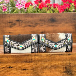 Nuevas carteras de piel de vaca hechas a mano y cuero mecanizado a mano para mujer, elegante Cartera de vaquera de alta calidad personalizada de cuero genuino - Product Image 2