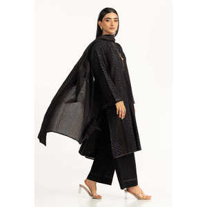 ชุดสูทผ้าซาตินสีดำปักลายแจ็คการ์ดสำหรับผู้หญิง พร้อมตกแต่งกระดุม - Product Image 1