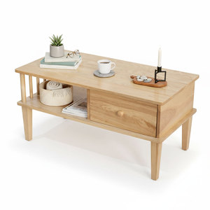Scandinavian Design Rectangular Ash Wood <b>Coffee</b> <b>Table</b> with Drawers 100x50x55cm Durable Living Room Furniture - Product Image 1
