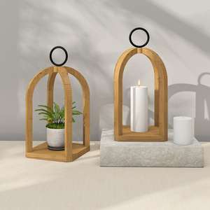 Juego de 2 portavelas de farol de madera de diseño único para el hogar y el Festival, farolillos decorativos, portalámparas de madera de Color marrón - Product Image 1