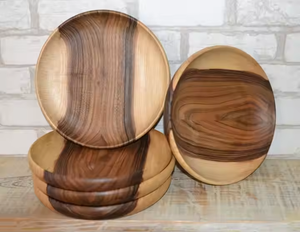 Platos de cargador de madera duraderos Platos de bocadillos de madera ligeros Platos de madera tallados artesanales por glowin fashion - Product Image 1