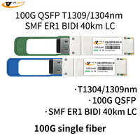 YTOPTO 100G QSFP28 BiDi SMF Modul Transceiver Serat Optik 10km LC Kompatibel Finisar FTL1154RDPL/MikroTik/Ubiquiti Data