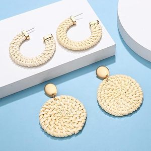 Pendientes colgantes tejidos de ratán de mimbre bohemio, joyería llamativa hecha a mano para mujeres y niñas - Product Image 2
