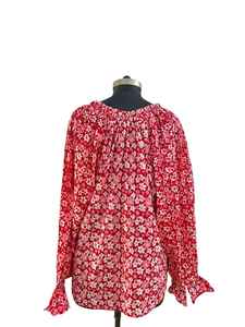 Top Premium con Estampado Floral Rojo para Mujer, Elegante Escote con Amarre, Manga Larga, Estilo Casual y para Fiestas - Product Image 4